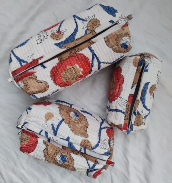 3 Makeup Bag Set Cotton Toilet Bag Toiletry Bags Cosmetic Bag block Print Bag Block Print Makeup Bag Waterproof Toiletry Bag Etsy Ireland
