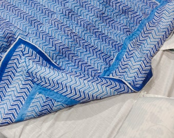 Hand Block Print Quilt: Zigzag Pattern Indian Kantha Bedding