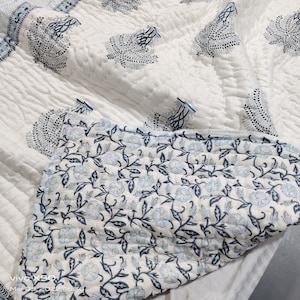 New Cotton Plant and tree Hand Block Print Quilt, Bedding stuff, Cotton Quilt- kantha Blanket, Queen Blanket and bedcover, comforter