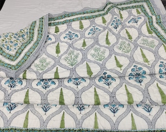 New Design floral and Oak tree Print Hand block Cotton Quilt for Home Decor