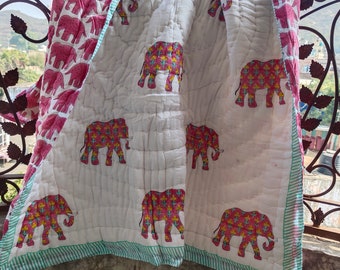 Handmade Kantha Baby Quilt: Indian Animal Print Nursery Blanket