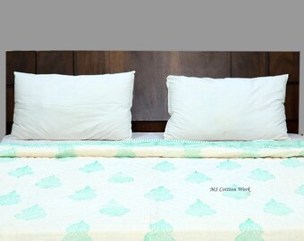 Hand Block Print Cotton Quilt: Queen Size Bed Cover