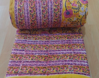 Hand Block Print Queen Quilt: Indian Cotton Bedding