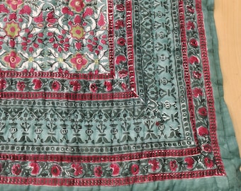 Hand Stitched Cotton Quilt, Indian Hand Block Print Bedspread