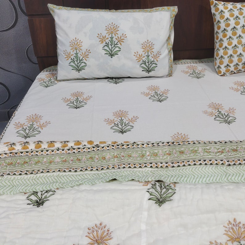 Cotton Quilt Block Print Bedding Set 1 PCS Bed Sheet / 2 Etsy