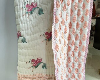 Mermaid Baby Blanket: Hand Block Print Cotton Mulmul Quilt