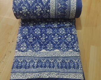 Handmade Indian Cotton Quilt: Boho Block Print Bedspreads