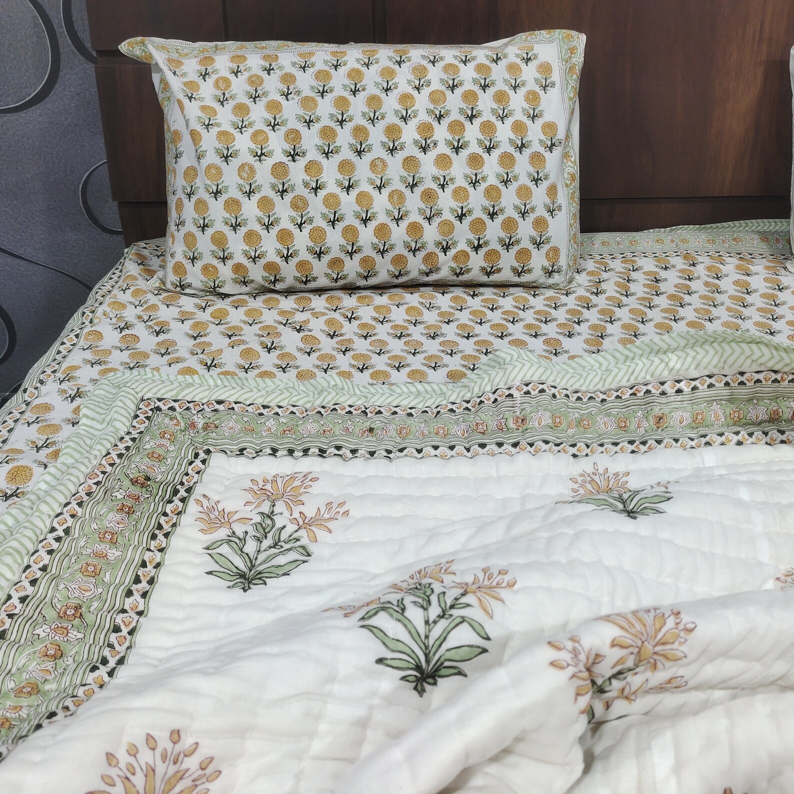 Cotton Quilt Block Print Bedding Set 1 PCS Bed Sheet / 2 Etsy