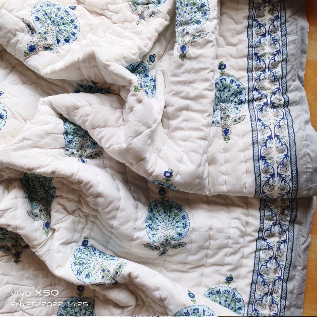 Blue Queen Quilts for Sale Comfy Blanket Kantha Quilt Queen Jaipur
