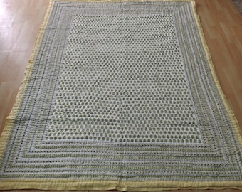 Hand Block Print Queen Quilt: Handmade Floral Cotton Bedspread