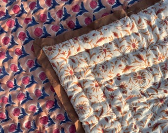 Handmade Floral Print Cotton Quilt: Jaipuri Reversible Razai Small Buta Pattern