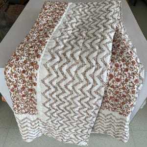 Hand Block Print Cotton Quilt: Floral Red, Ultra Warm