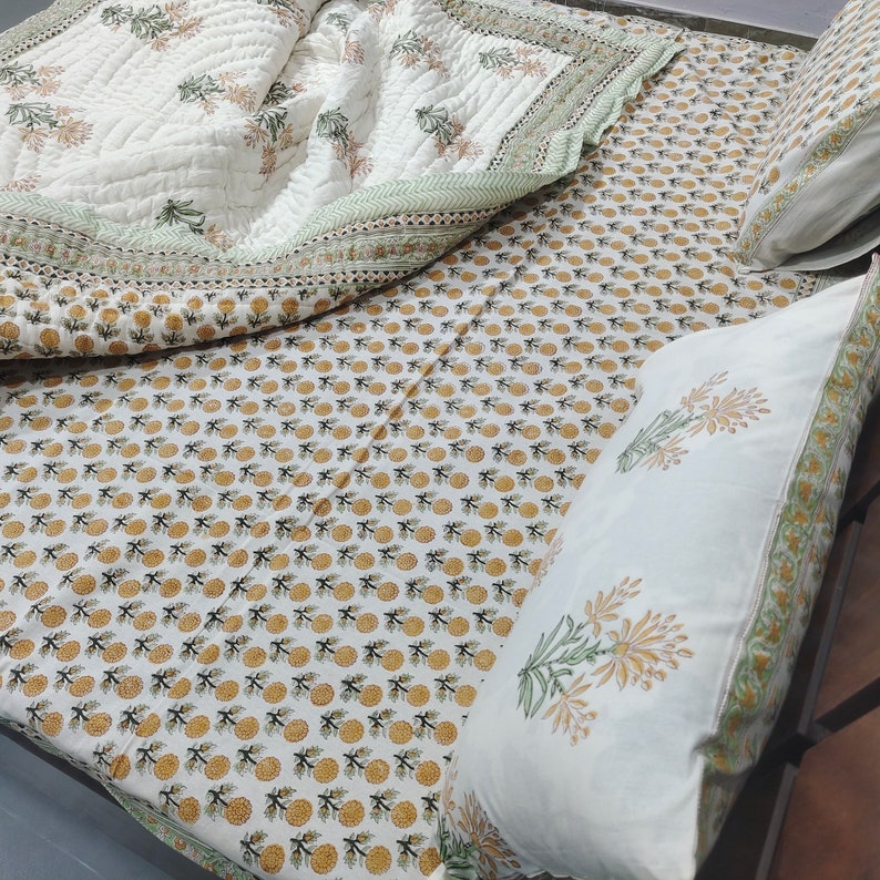 Cotton Quilt Block Print Bedding Set 1 PCS Bed Sheet / 2 Etsy