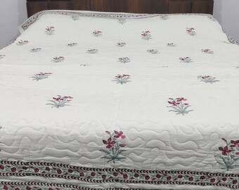 Hand Block Print Queen Quilt: Indian Cotton Bedspread