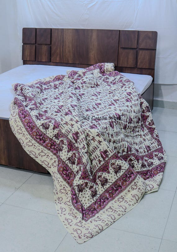 インドのキルト布団　ハンドブロックプリント インドキルト布団 ハンドブロックプリント ハンドブロックプリント