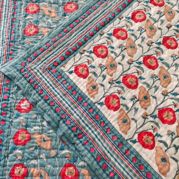 Indian quilt Reversible Quilts/Jaipuri Razai/Soft Quilt/Hand Block Print Quilt /Jaipuri Famous Quilt/ Three sizes available in it