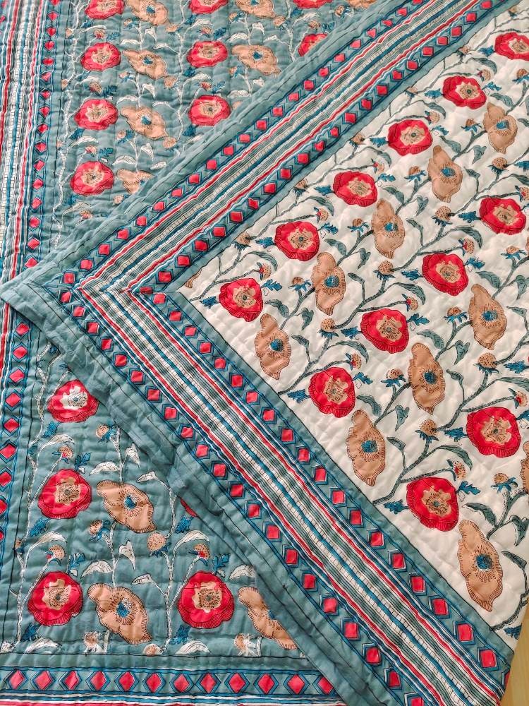 Indian Quilt Reversible Quilts/jaipuri Razai/soft Quilt/hand Etsy