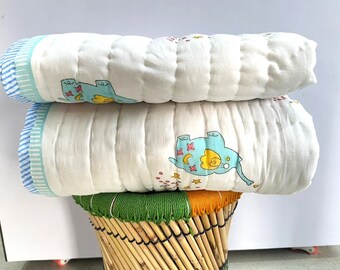 Handmade Baby Quilt: Elephant Block Print Cotton Comforter