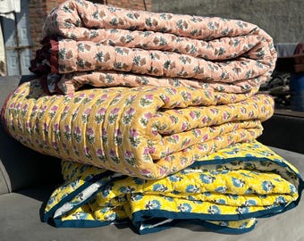 Hand Block Print Cotton Quilt | Jaipur Floral Bedding