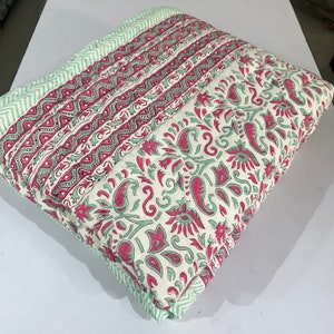 Hand Block Print Cotton Quilt: Reversible Indian Bedding