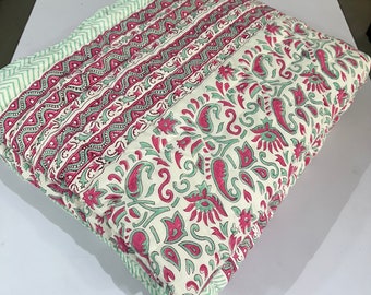 Hand Block Print Cotton Quilt: Reversible Indian Bedding