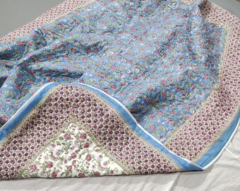 Hand Block Cotton Quilt: Reversible Indian Kantha Bedspread
