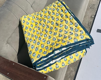 Handmade Block Print Cotton Quilt – Boho Indian Bedspread