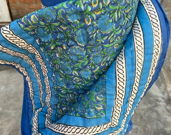 Royal Blue Floral Hand Block Print Quilt, Reversible Cotton Doha r, Jaipur Handmade Bedspread