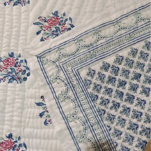 Hand Block Print Quilt Handmade Floral Print Quilt Reversible Block Print Quilt Blanket Kantha Throw Twin and Queen size both