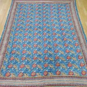 Indian Jaipuri Block Print Quilt Hand Block Printed Reversible Razai Cotton Voile Handmade Floral Quilt, Jaipuri razai, Bedspread Comforter