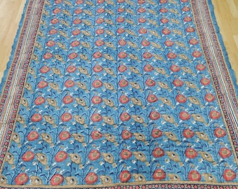 Hand Block Print Cotton Quilt: Floral Jaipuri Razai Bedspread