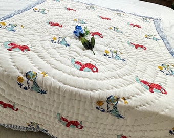 Handmade Animal Print Baby Quilt: Nursery Kantha Blanket