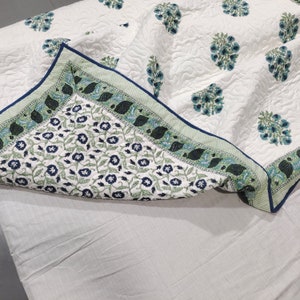 Block print Washable quilt, new bedding king, queen and twin size availabe, hand block print reversible cotton blanket