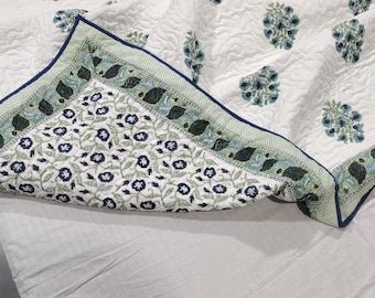 Hand Block Print Cotton Quilt: Reversible Bedding, King/Queen/Twin