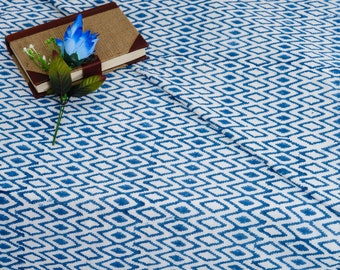 Handmade Blue Geometric Hand Block Print Blanket: Queen Size Dohar AC Blanket