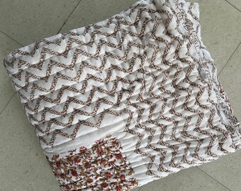 Hand Block Print Cotton Quilt: Floral Red, Ultra Warm