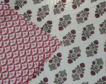 Hand Block Print Reversible Quilt: Jaipuri Queen Size Cotton Razai