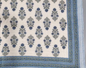 Hand Block Print Quilt: Reversible Floral Cotton Jaipur Razai