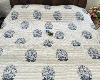 Hand Block Print Cotton Quilt, Jaipuri Floral Bedding