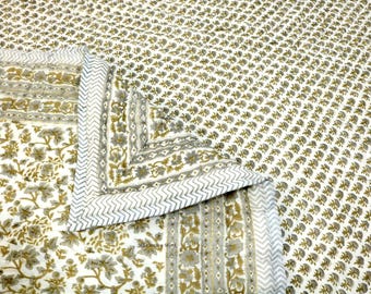 Handmade Floral Cotton Quilt: Brown Butta Print Luxury Bedding