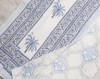 Hand Block Printed Cotton Quilt: Reversible Bohemian Bedspread