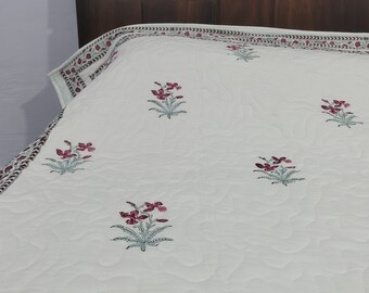 Hand Block Print Queen Quilt: Reversible Indian Bedspread