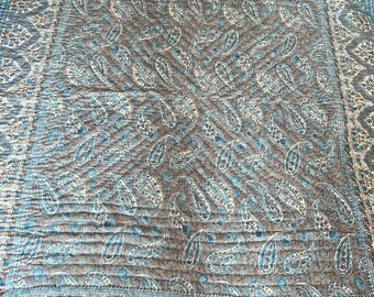 Hand-Stitched Paisley Queen Quilt: Hand Block Print Cotton Bedding