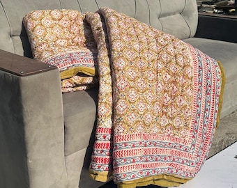 Handmade Cotton Kantha Quilt – Queen Boho Bedding