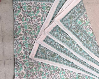 Hand Block Printed Cotton Quilt, Reversible Floral Comforter