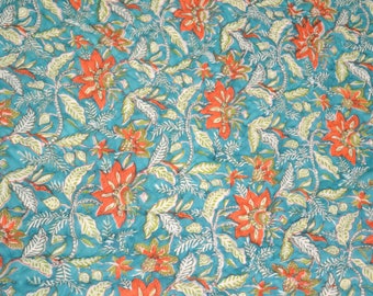 Hand Block Print Cotton Quilt: Floral Bedding Throw, Queen Size