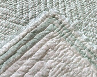 Hand Stitched Block Print Cotton Quilt: Natural Dye Bedding