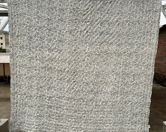 Indian Handcrafted Kantha Quilt – Soft Cotton Comforter – Botanical Indigo & Teal Print