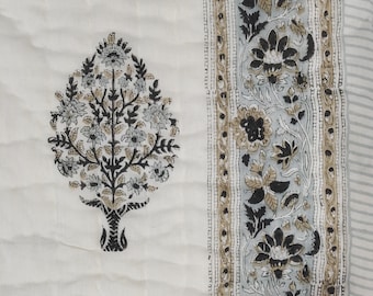 Hand Block Print Cotton Quilt: Lightweight Jaipuri Razai