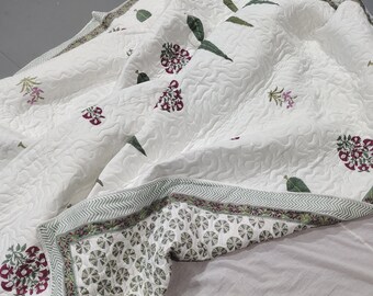 Indian Block Print Quilt: Lightweight Cotton Bedspread